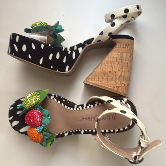 Betsey Johnson Black Platform Shoes with Playful Pom-Poms - Picture 4 of 4